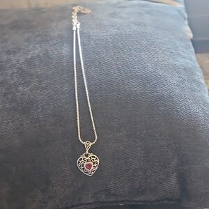 Silver and Red Heart Pendant Necklace